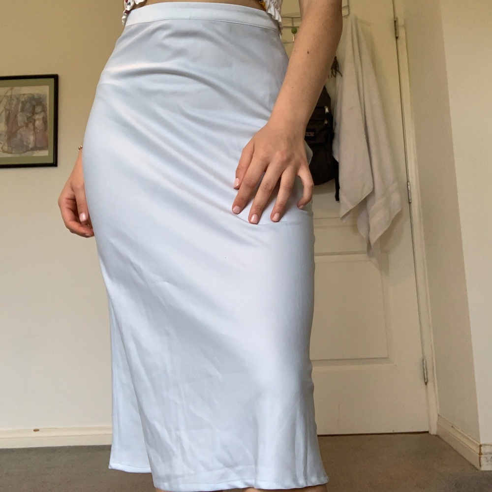 Silky light blue midi skirt